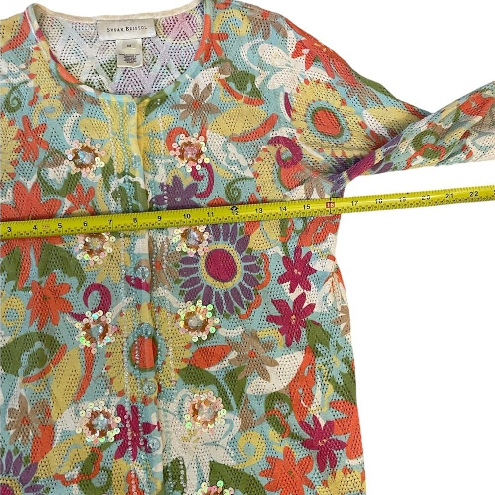 Vintage Open Knit Coastal Sequin Floral Cardigan Medium Hippie Breezy Resort - Picture 4 of 7